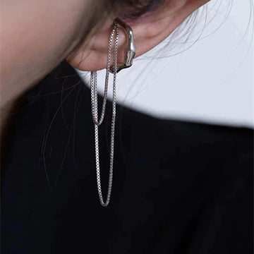 DAIIIBABYYY  -  Goth Gold Silver Color Letter C Earcuff Tassel Chain Ear Cuff Fake Piercing Faux Earrings for Women Korean Fashion Clips Jewelry